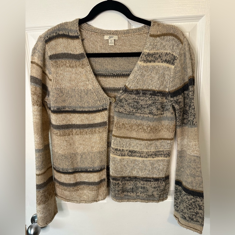 Women's J Jill 1 Button Cardigan Sweater Lambs Wool Mix color Blend Size XS